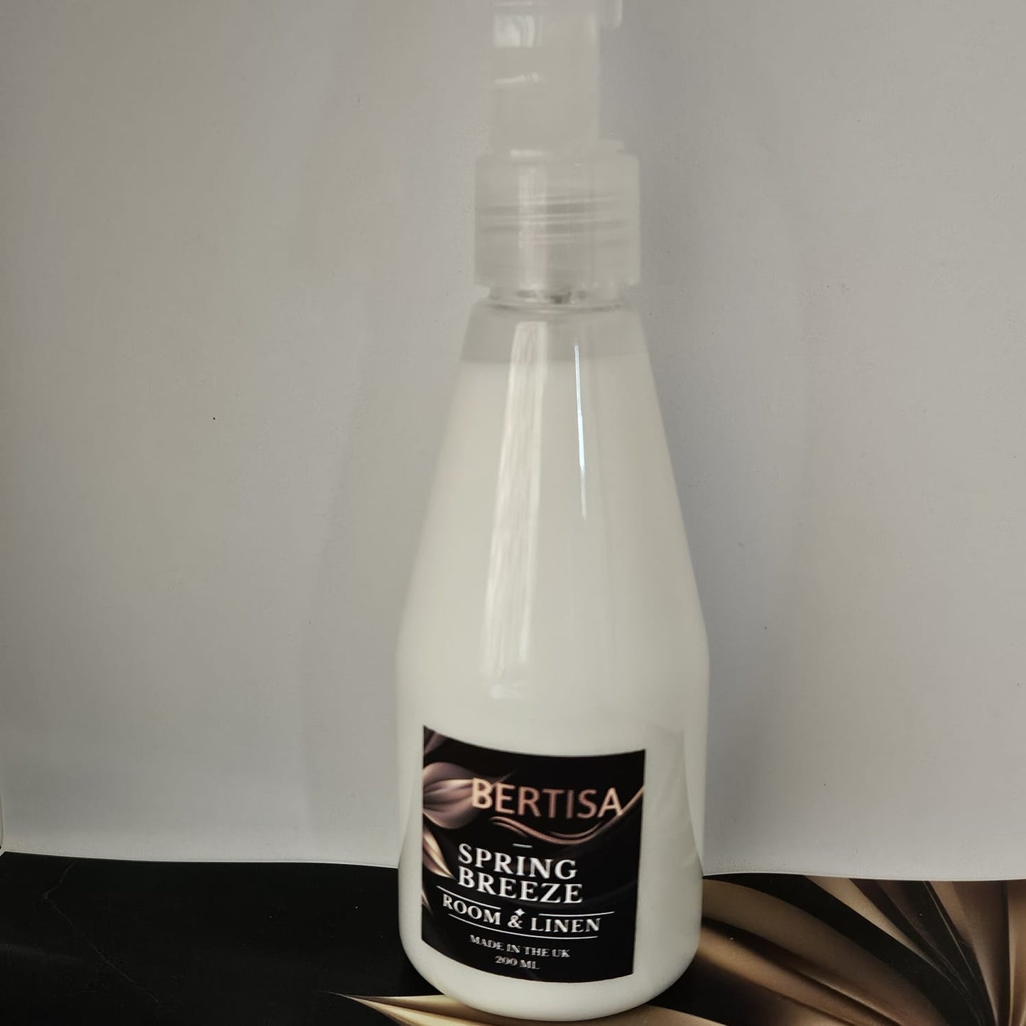 Bertisa Spring Breeze room and linen spray bottle on a white background