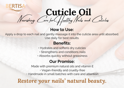Bertisa cuticle oil advertisement with text on a white background