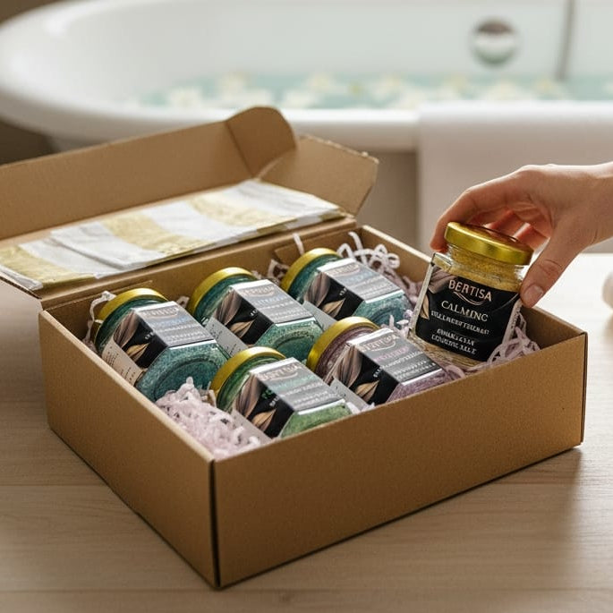 Wellness Therapy Himalayan Bath Salt Set – 5-Jar Soaking Salts Gift Box | Relaxation, Mood & Forest Therapy Collection