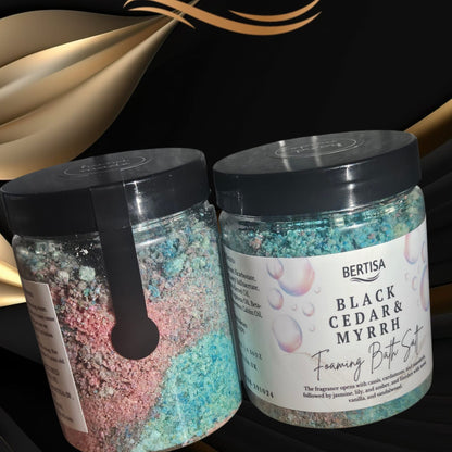 Black Cedar & Myrrh Bath Salts – Rich Woody Foaming Soak, 180g