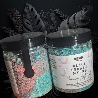 Black Cedar & Myrrh Bath Salts – Rich Woody Foaming Soak, 180g