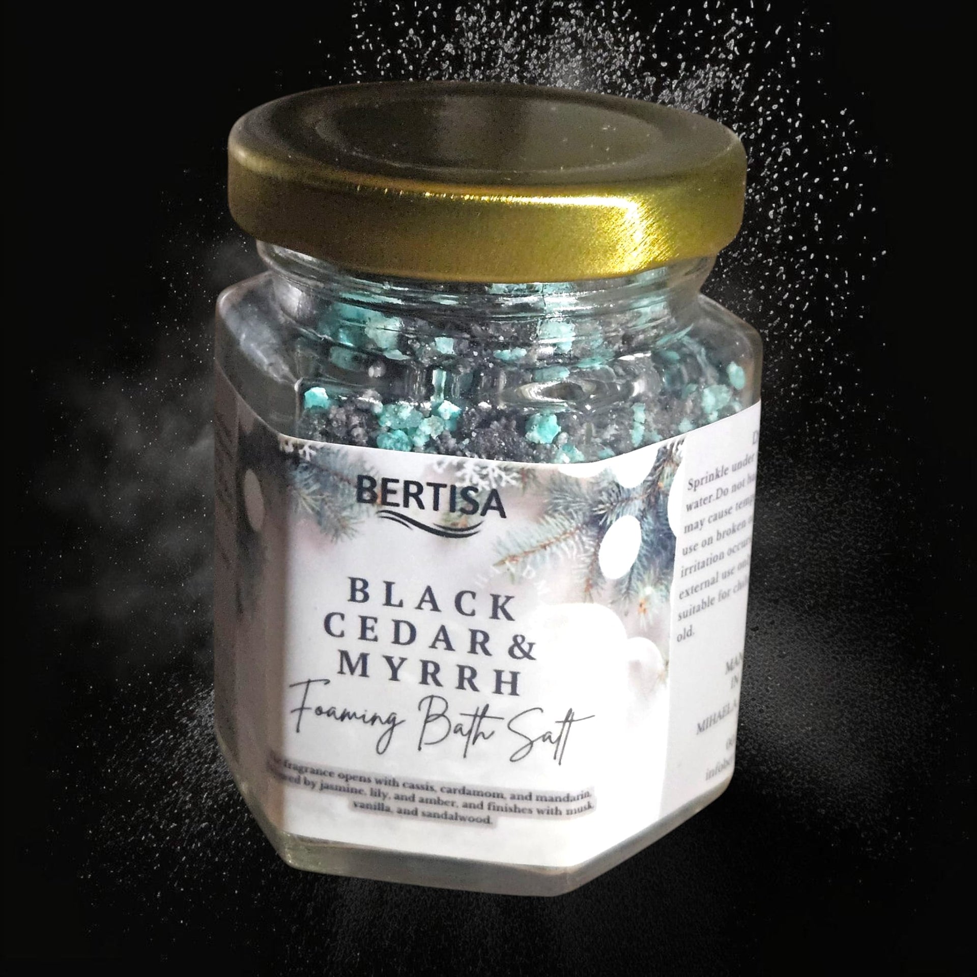 Black Cedar & Myrrh Foaming Bath Salts – Luxurious Woody Bath Soak | 80g