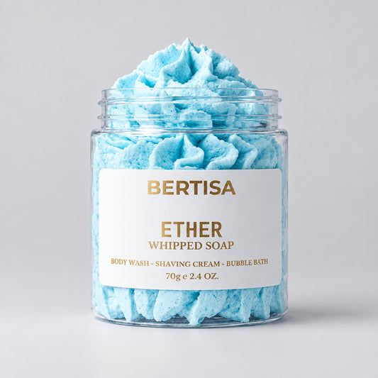 Jar of Bertisa Ether Whipped Soap on a light gray background