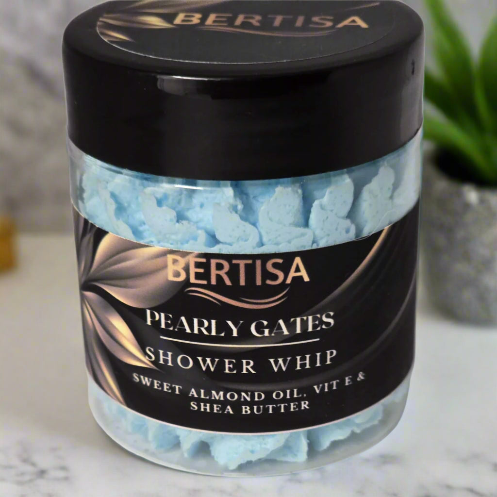 Bertisa Pearly Gates Shower Whip packaging on a gray background