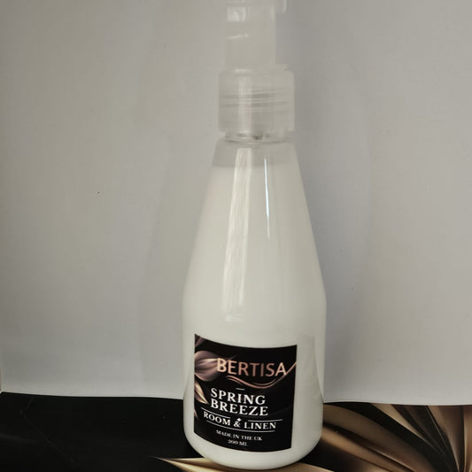 Bertisa Spring Breeze room and linen spray bottle on a white background