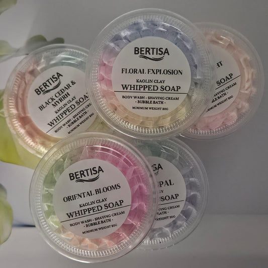 Whipped Soap Gift Box – 6 Kaolin Clay Soaps | Vegan, Scented, Travel Size, Shower & Shave - BERTISA
